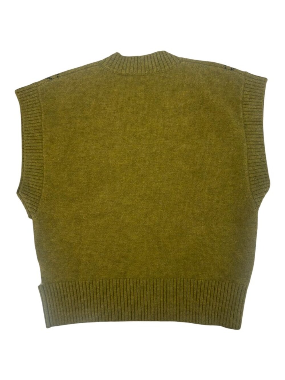Zara Olive Green Argyle Sweater Vest Womens Small V-Neck Knit Preppy Cottagecore - Picture 4 of 7